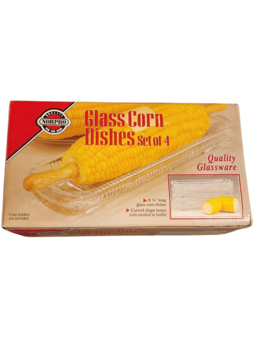 Norpro Glass Corn Dishes, Curved, Glassware 8 3/4 Inch’s Long, Set of 4